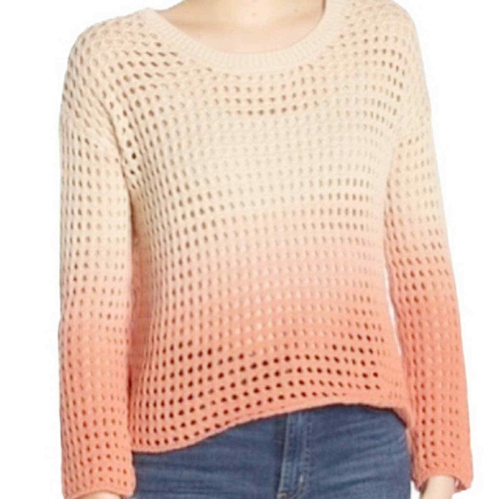 NWT Good Luck Gem  Peach‎ Ombre Cotton Open Weave Sweater Size Small Oversized